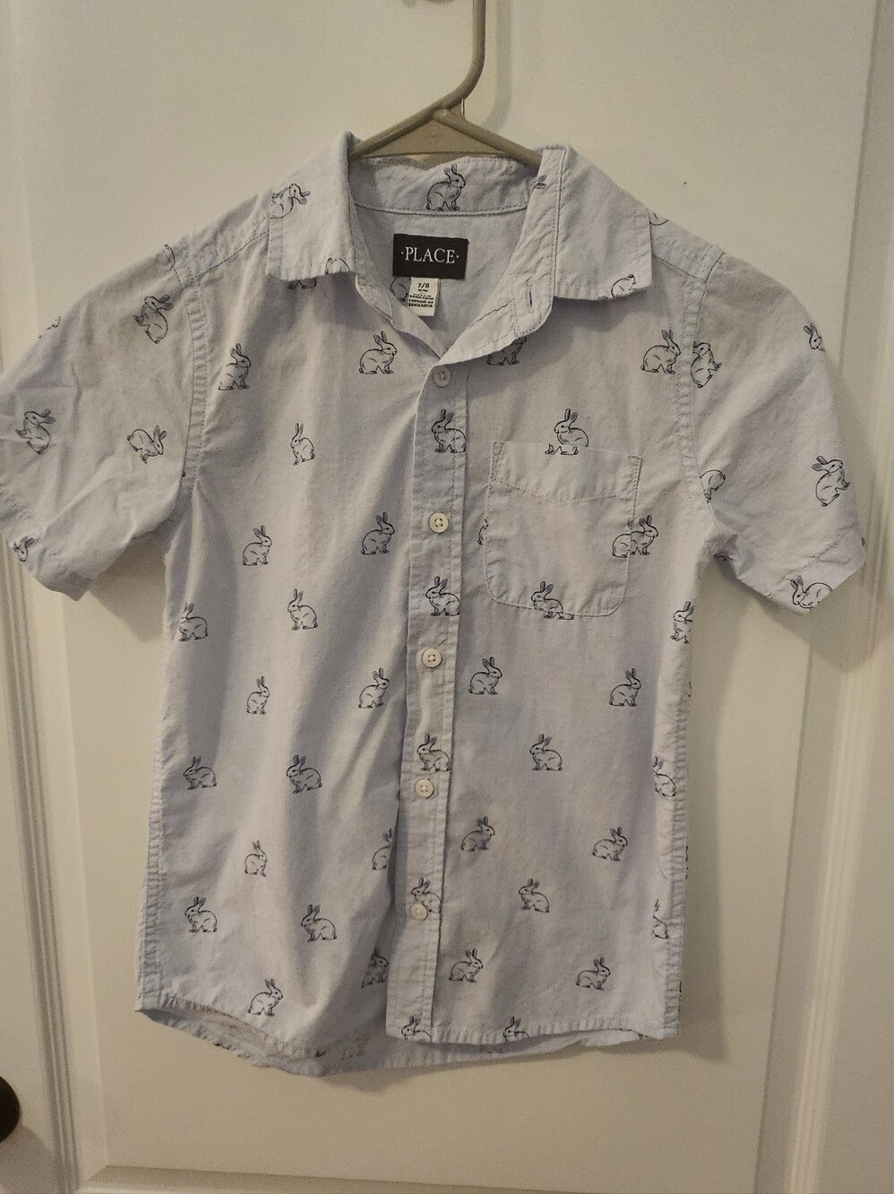 TCP -Light Blue Short-Sleeve Button Down with Navy Bunny Print Size 7/8